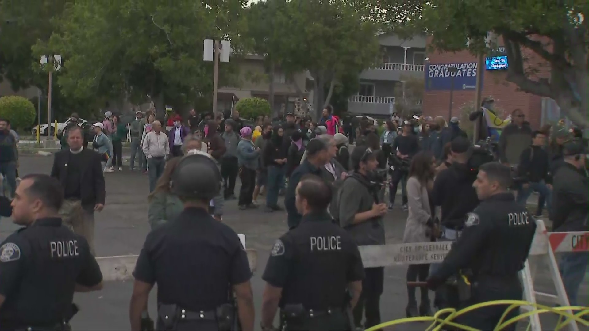 Fights broke out amid a Glendale school board meeting on the inclusion of Pride curriculum on June 6, 2023. (KTLA)