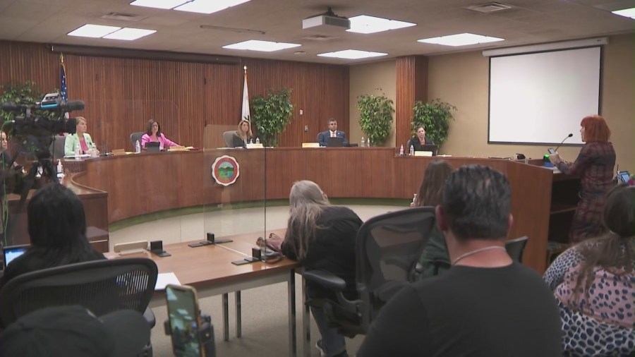 Fights broke out amid a Glendale school board meeting on the inclusion of Pride curriculum on June 6, 2023. (KTLA)