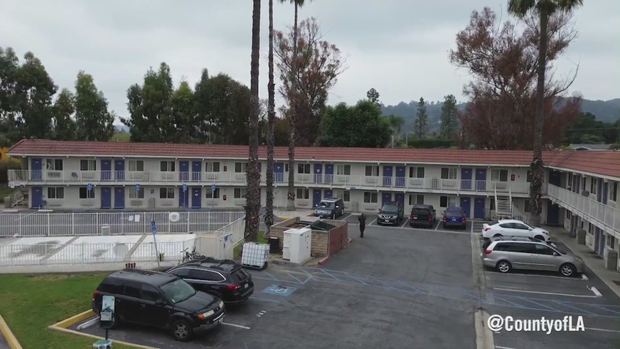 Protestors opposed to a new Project Homekey site transforming a Motel 6 into housing for homeless individuals in Hacienda Heights on June 28, 2023. 