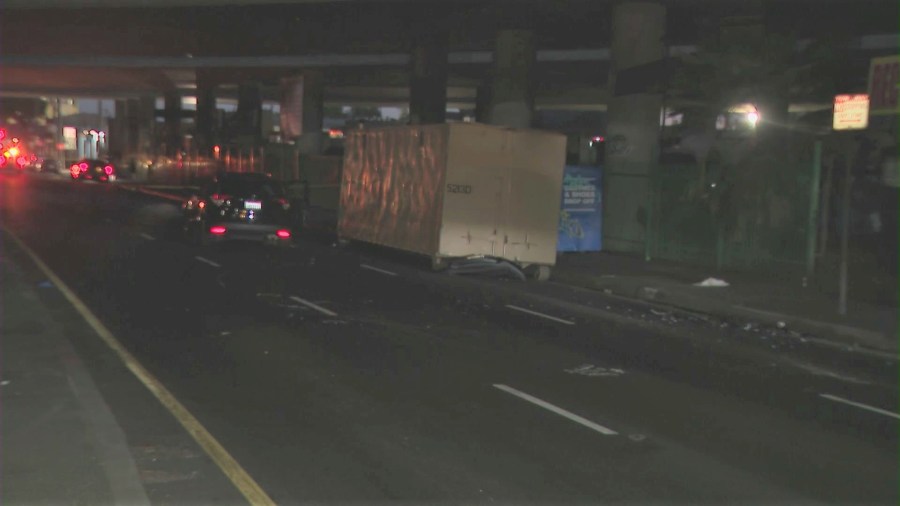 A crash in Pico Union has a child dead and another person hospitalized on June 3, 2023. (KTLA)