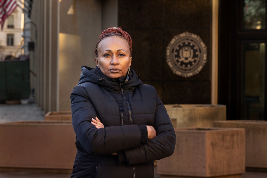 Linda Martin in front of FBI building