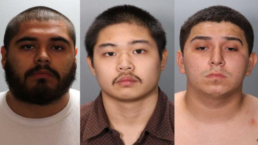 Three suspects were arrested for a shooting that killed a pizza delivery driver and injured an elderly man in Stanton on July 6, 2023. (Orange County Sheriff’s Department) From left: Damian Mayorga, Henry Diep Le, and Adrian Castaneda