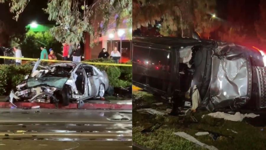 Four people were hospitalized in critical condition after a high-speed crash in Woodland Hills on July 8 2023. (Citizen)