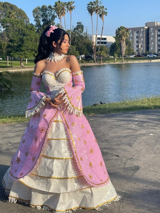 Karla drew on inspiration from 18th Century French art for her duct tape prom gown. (Karla Torres Tejeda)