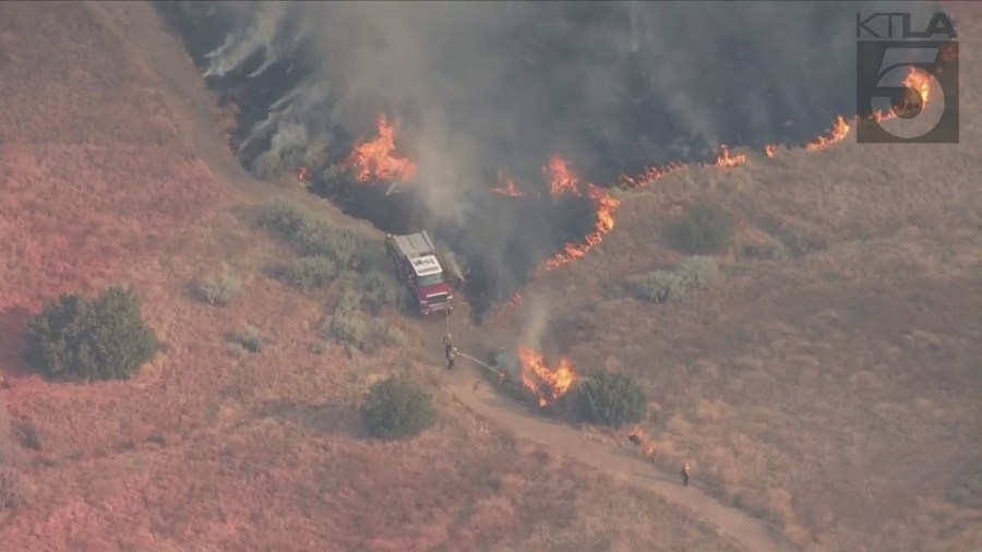 The Gavilan Fire forces evacuations in Riverside County on July 15, 2023. (KTLA)