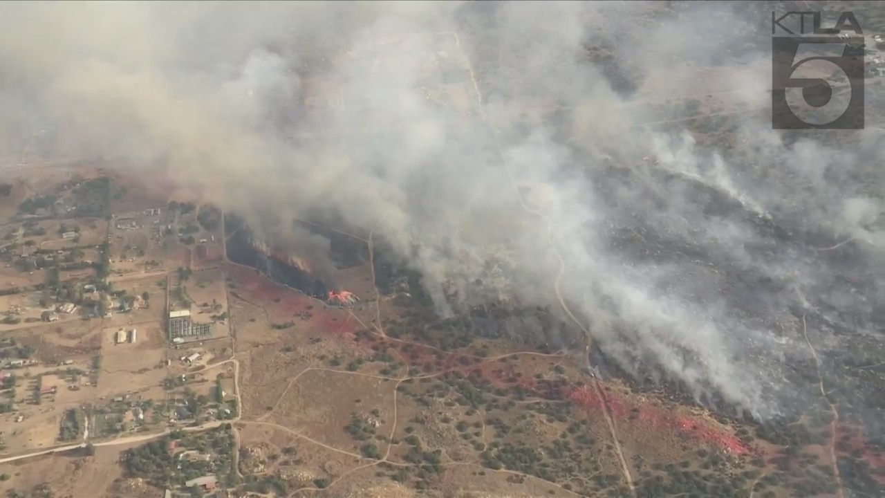 The Gavilan Fire forces evacuations in Riverside County on July 15, 2023. (KTLA)