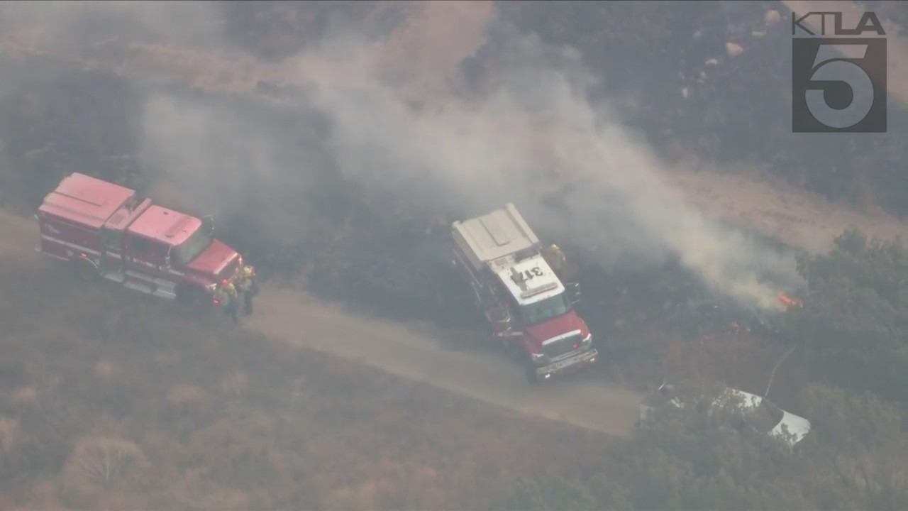 The Gavilan Fire forces evacuations in Riverside County on July 15, 2023. (KTLA)