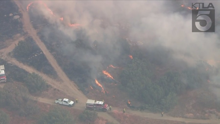 The Gavilan Fire forces evacuations in Riverside County on July 15, 2023. (KTLA)