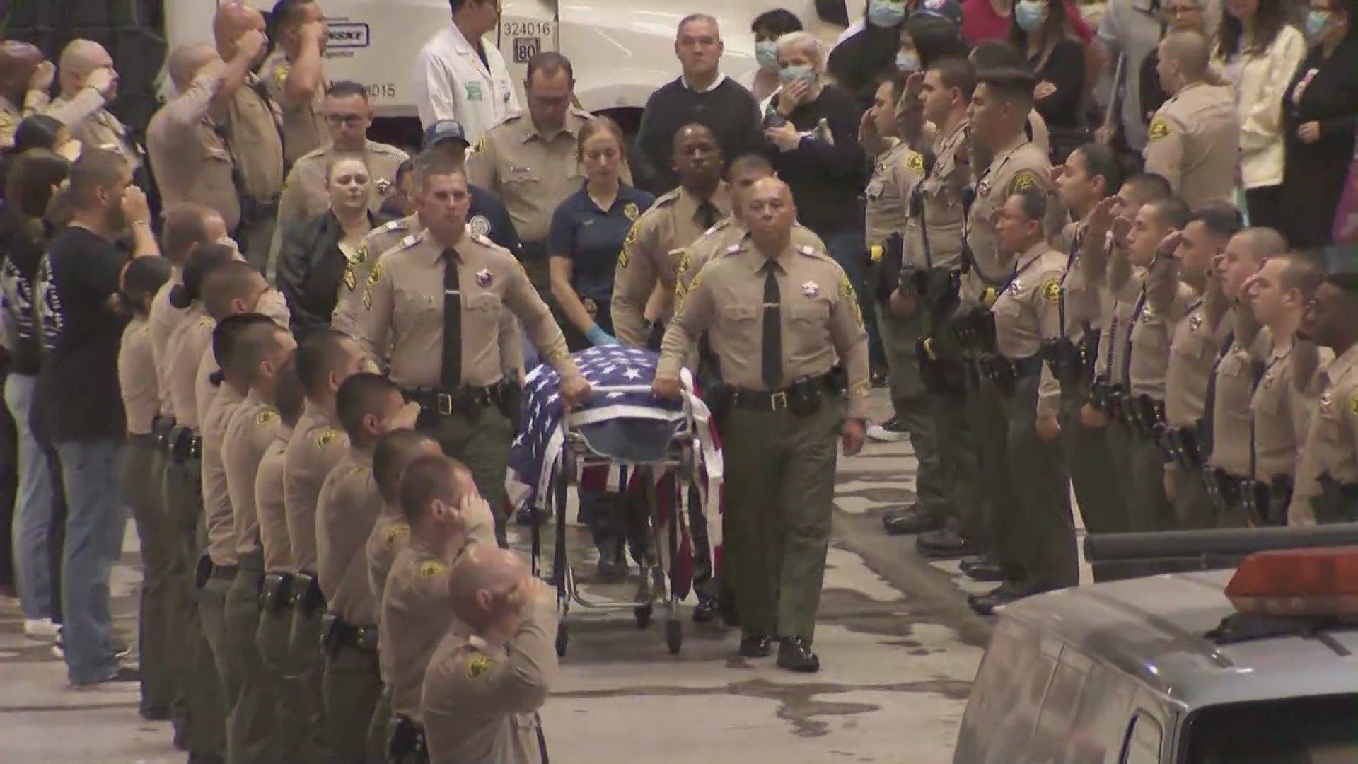 Alejandro Martinez, 27, a Los Angeles County Sheriff’s Department Recruit, died at the Ronald Reagan UCLA Medical Center surrounded by his family, friends, L.A. County Sheriff Robert Luna and other department members. (KTLA)