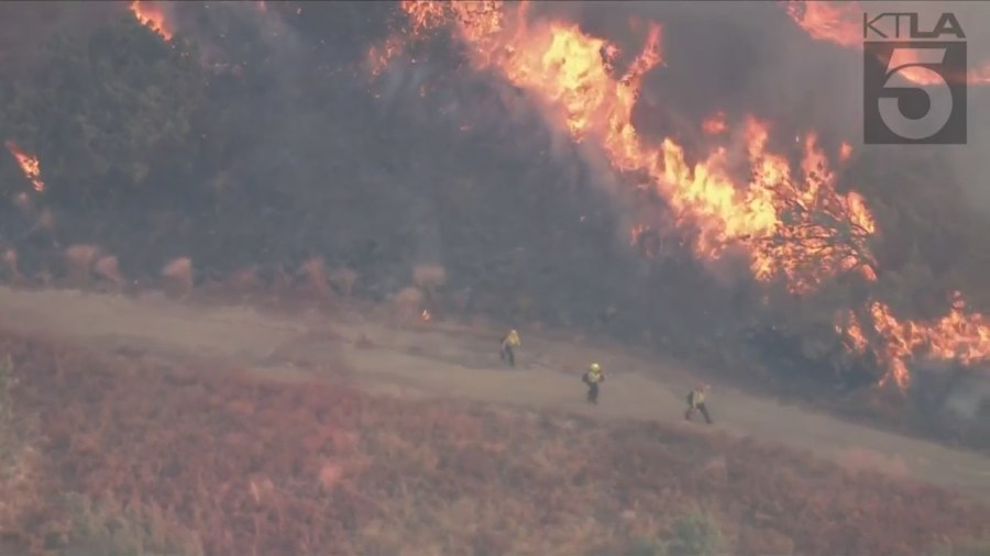 The Gavilan Fire forces evacuations in Riverside County on July 15, 2023. (KTLA)