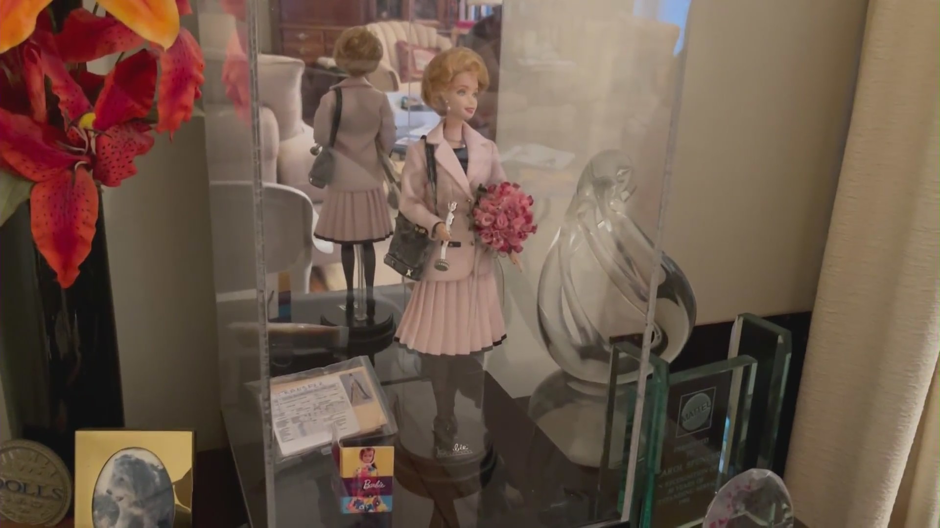 The one-of-a-kind Carol Spencer Barbie doll. (KTLA)