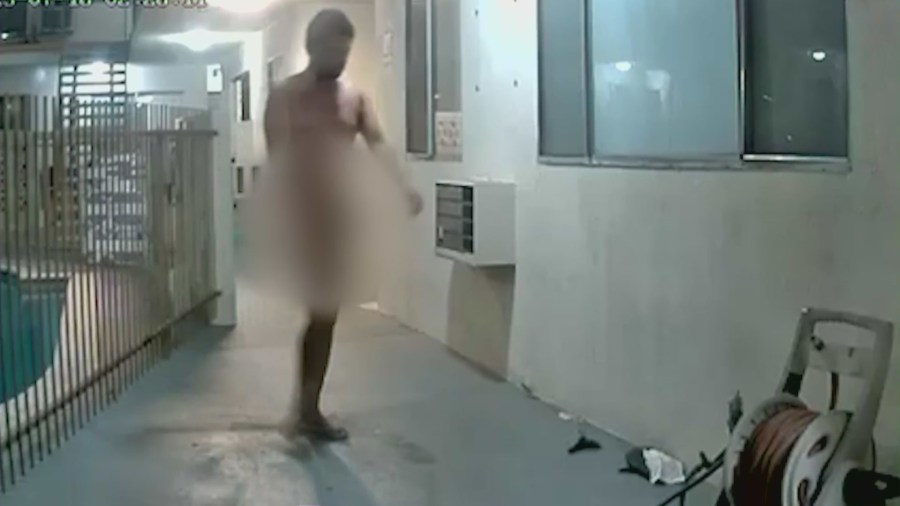 A man has been terrorizing residents of an east Hollywood apartment building and creeping around the complex naked.