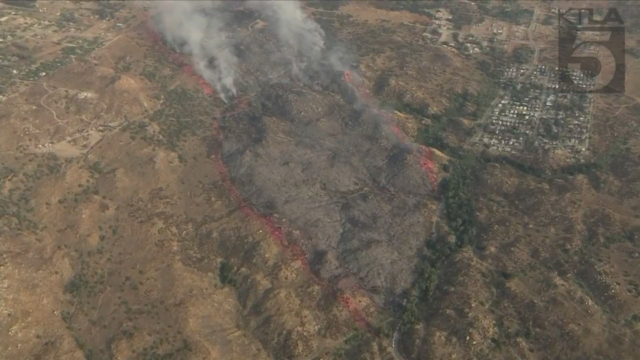 The Gavilan Fire forces evacuations in Riverside County on July 15, 2023. (KTLA)