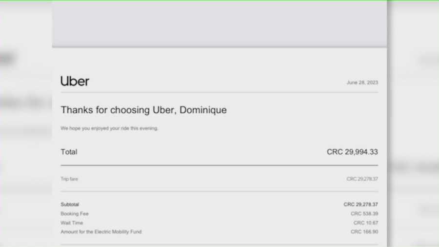 Uber receipt showing a nearly $30,000 bill after a short airport ride. (Dominique Adams)