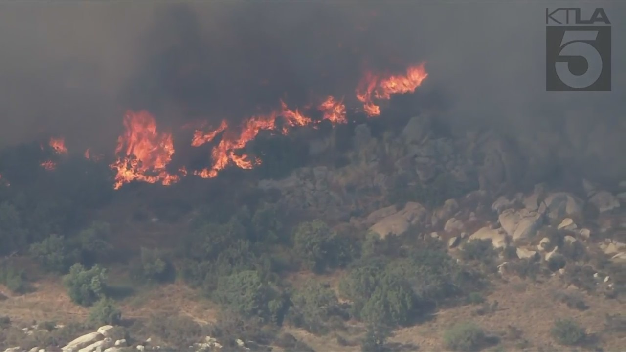 The Gavilan Fire forces evacuations in Riverside County on July 15, 2023. (KTLA)