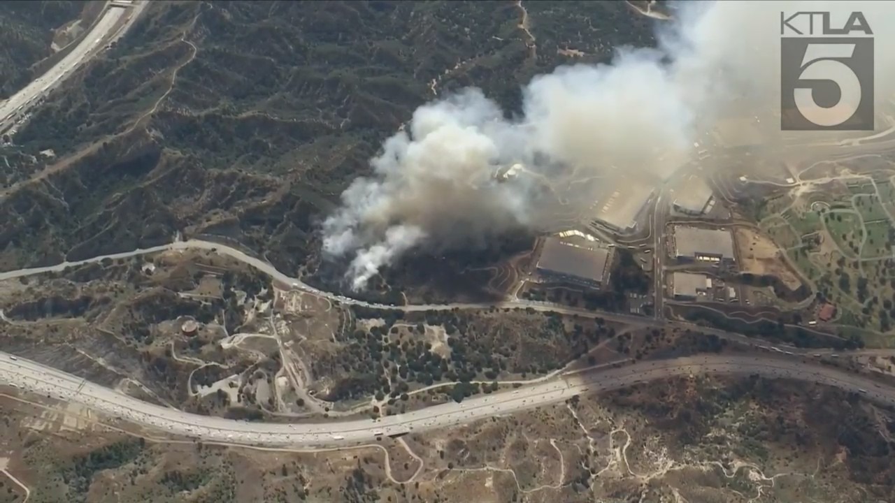 The Victor Fire broke out in Sylmar near the Newhall Pass area on July 25, 2023. (KTLA)