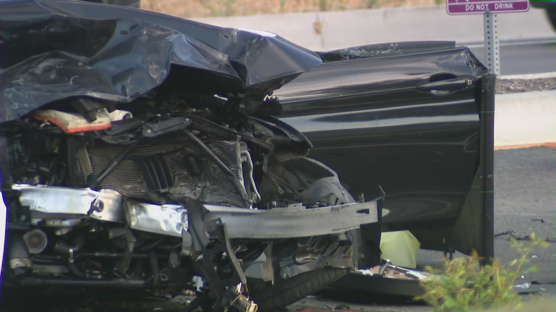 One person was killed and six others were hospitalized after a violent multi-vehicle crash in Calabasas on July 22, 2023. (KTLA)