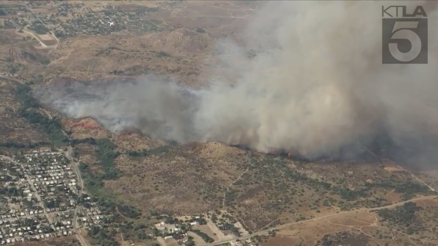 The Gavilan Fire forces evacuations in Riverside County on July 15, 2023. (KTLA)