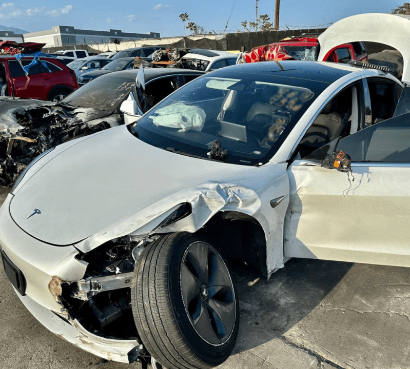 Four robbery suspects in a Tesla were arrested after a high-speed pursuit in San Bernardino County on July 5, 2023. (California Highway Patrol)