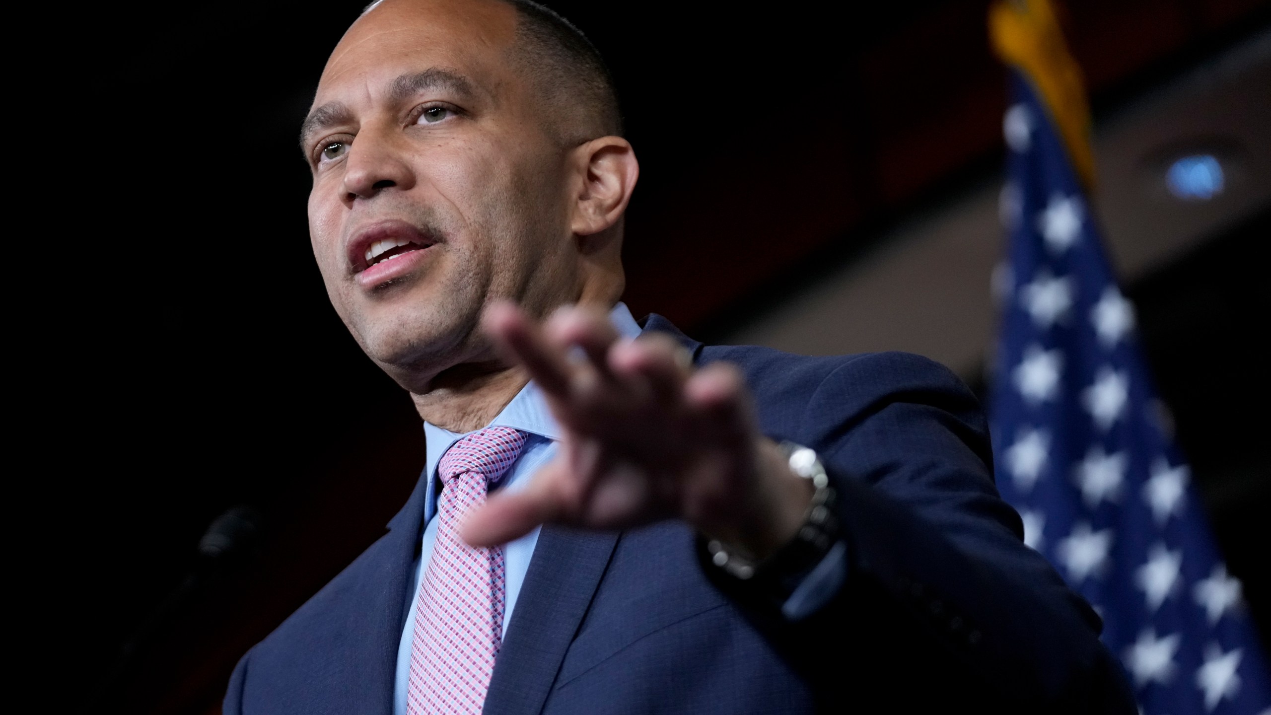 FILE - House Minority Leader Hakeem Jeffries of N.Y., speaks during a news conference on Capitol Hill in Washington, July 14, 2023. “Hidden and deceptive junk fees cost Americans billions of dollars every year," said Jeffries. "House Democrats will continue to work with President Biden to fight these excessive fees, hold corporations accountable and lower costs for families across the country.” (AP Photo/Patrick Semansky, File)