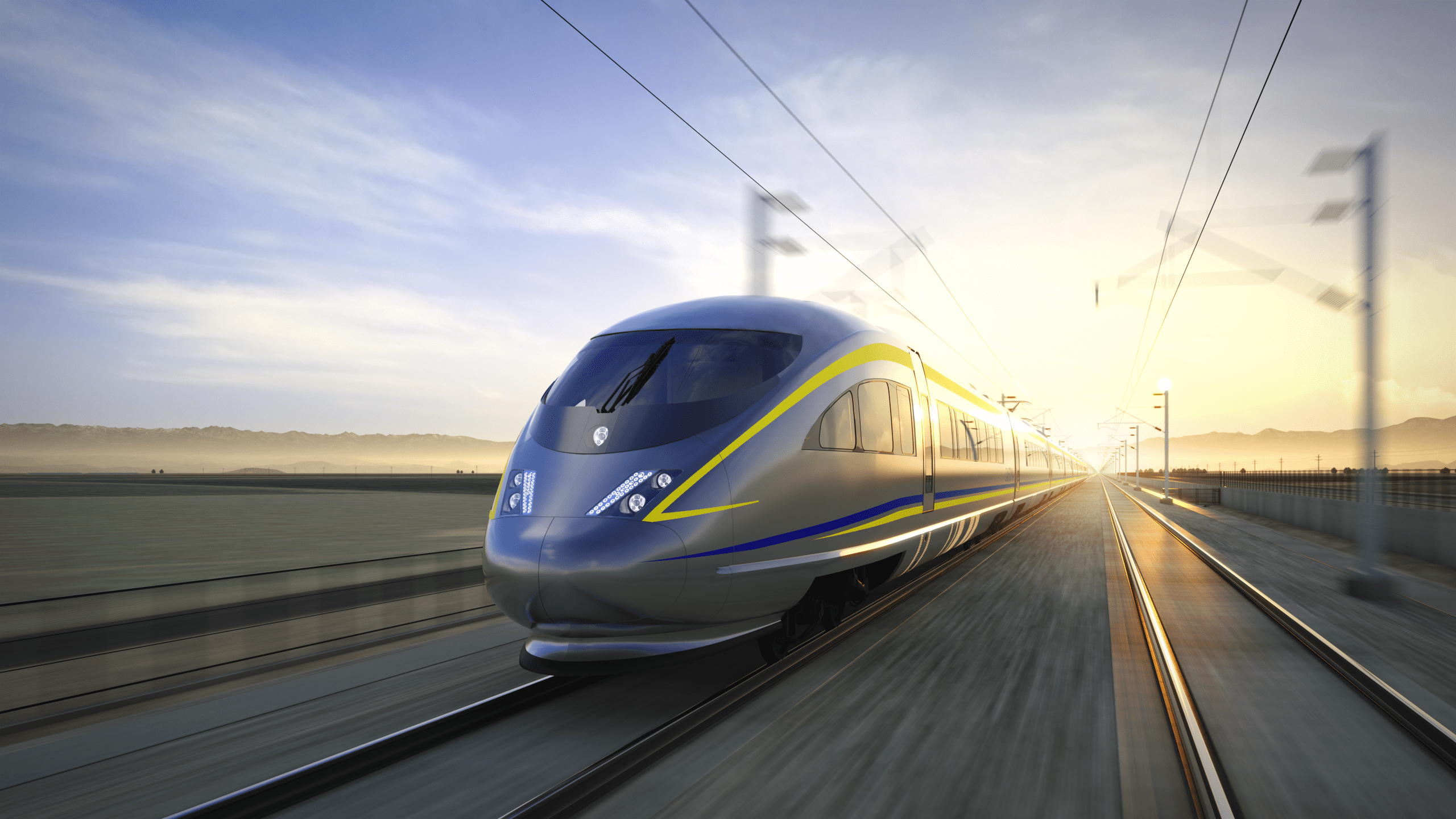 Dusk side view of a high-speed train