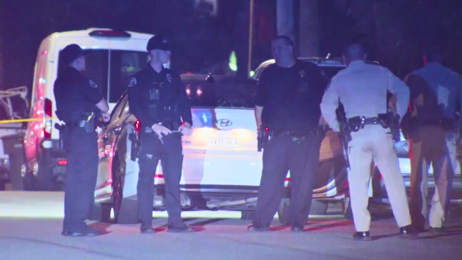 Authorities investigate a fatal shooting in Costa Mesa.