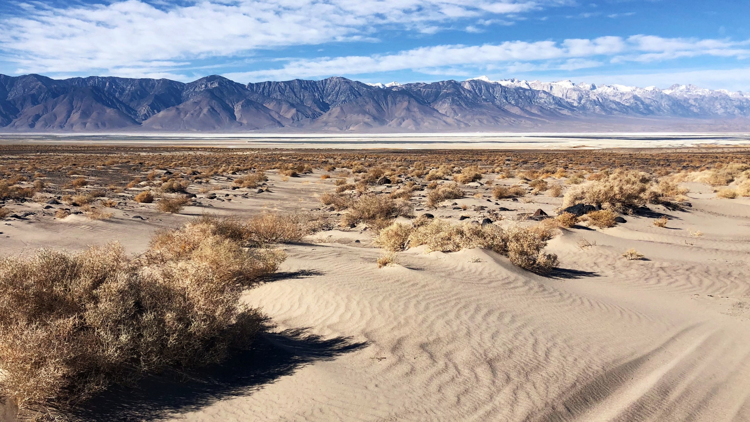 Southern California desert with sand and mountain range