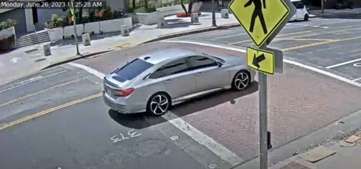 The LAPD released this photo of a car suspected of hitting a motorcyclist and fleeing the scene on June 26, 2023.