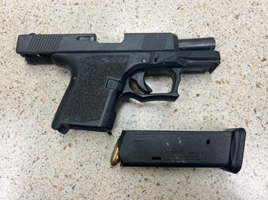 The San Bernardino County Sheriff's Department said a deputy found this unserialized gun during a traffic stop on Aug. 6, 2023. (SBSD)