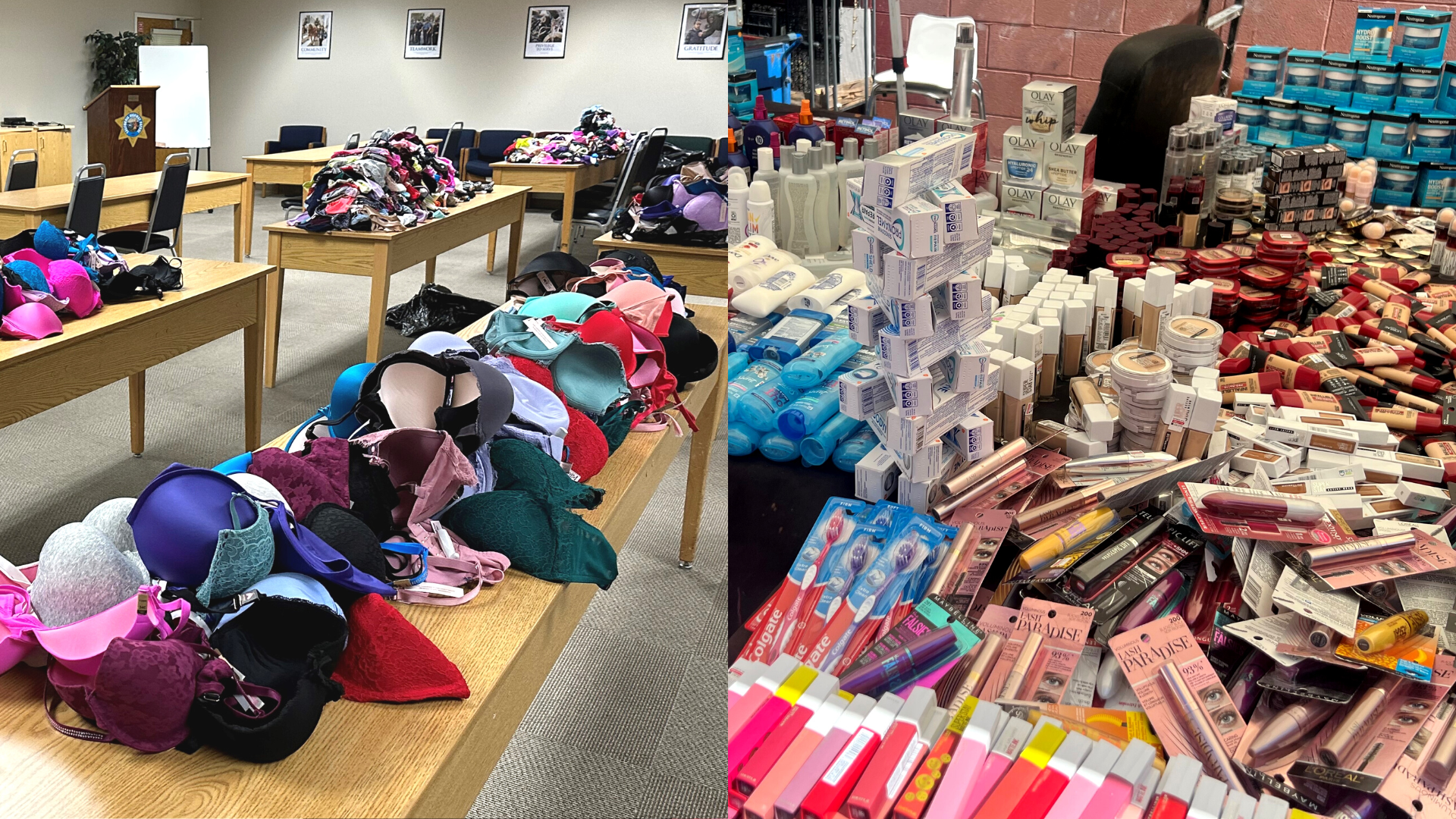 Nearly $200,000 worth of stolen merchandise from Victoria’s Secret and CVS stores were recovered while suspects tried to sell the items in downtown L.A. (Los Angeles Police Department)