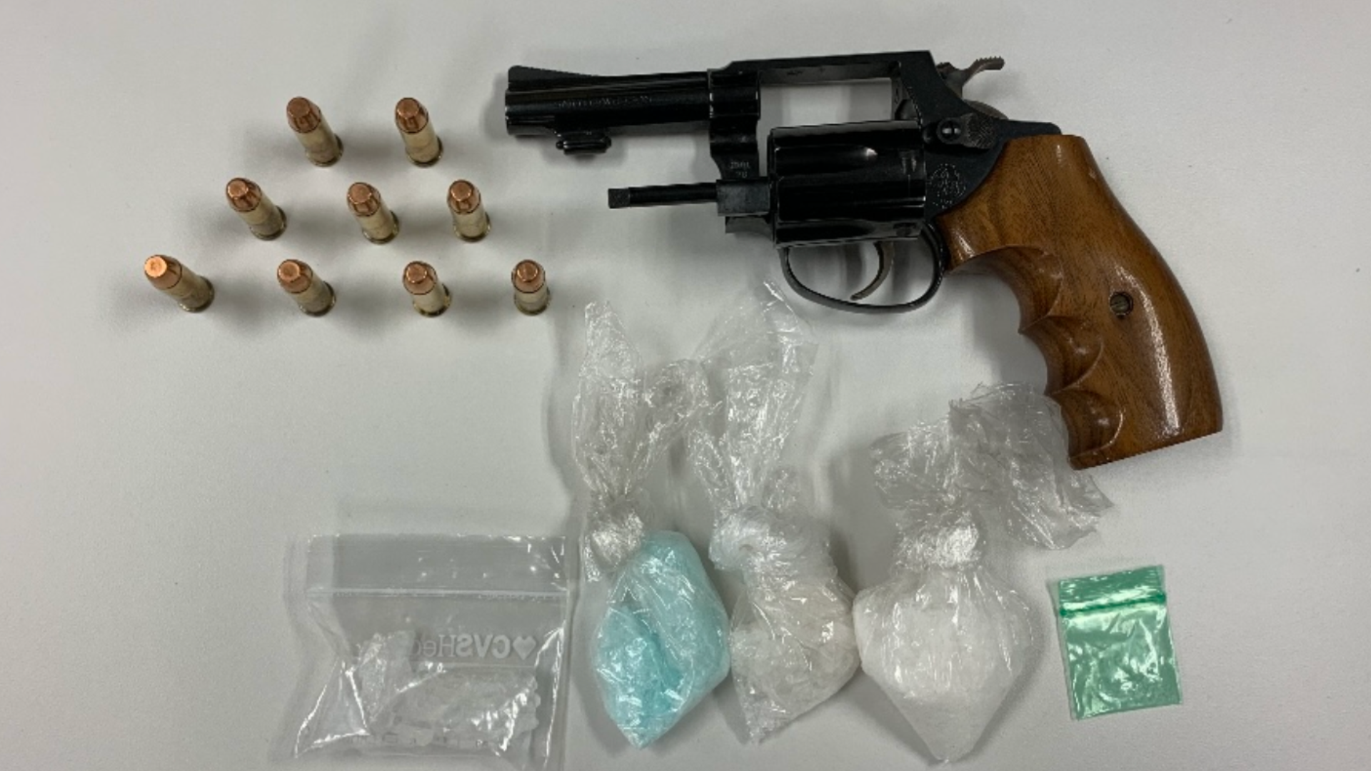 Firearms, narcotics and ammunition seized during a months-long bust of suspected gang members in Ventura County from May to July 2023. (Ventura County Sheriff’s Office)