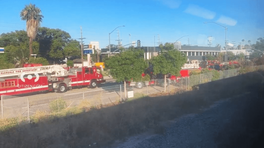 Emergency crews responded to a crash between a Metrolink train and a vehicle in Glendale on Aug. 26, 2023. (Citizen)