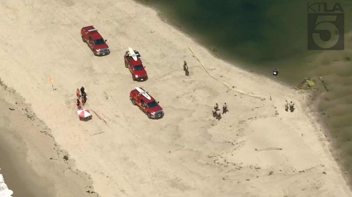 Lifeguards discovered a body inside a barrel in Malibu Lagoon. July 31, 2023. (KTLA)