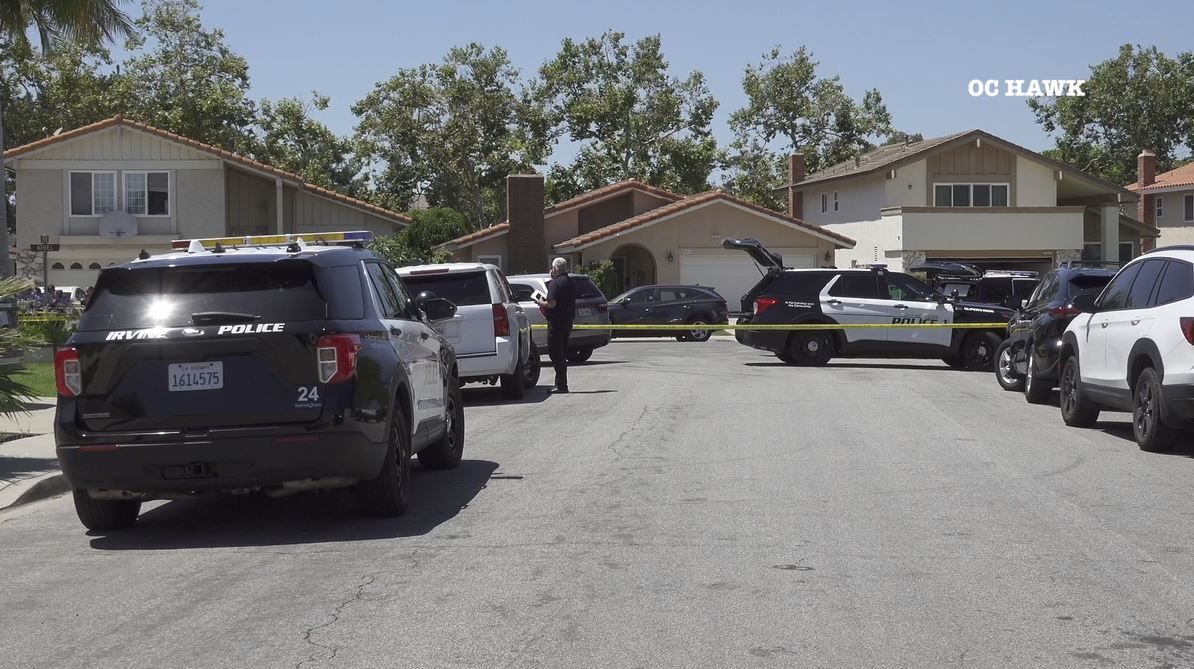 Police are searching for suspects after a man was shot and killed in an Irvine neighborhood on Aug. 3, 2023. (OC Hawk)