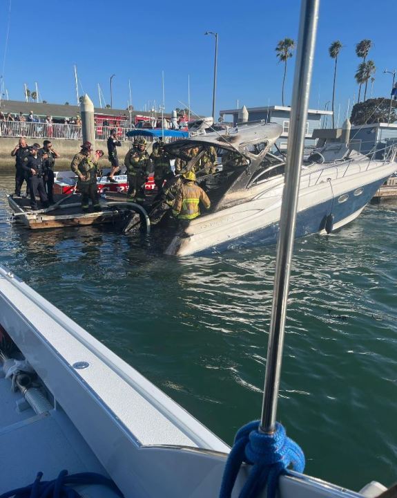 Two people were killed and three others critically injured after a boat fire erupted in Long Beach on August 5, 2023. (Long Beach Fire Department)