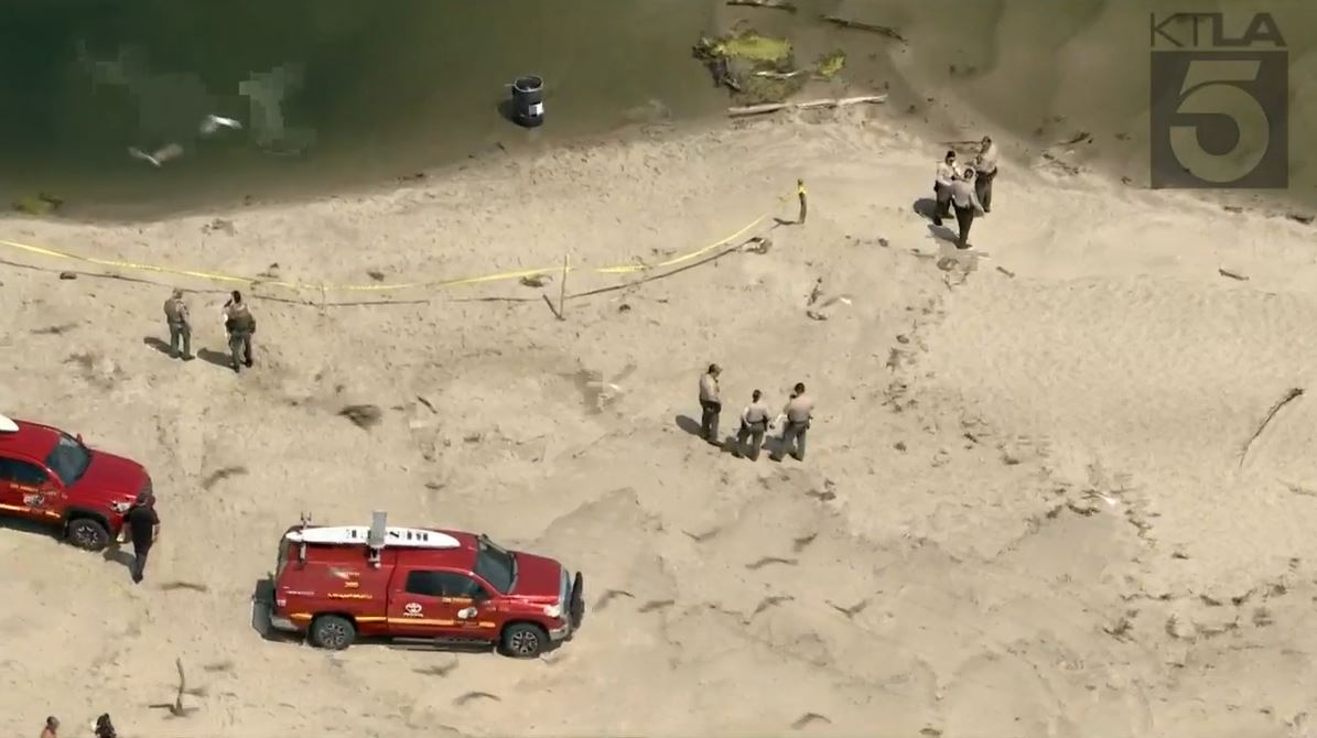 Lifeguards discovered a body inside a barrel in Malibu Lagoon. July 31, 2023. (KTLA)