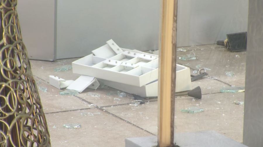 A group of smash-and-grab robbers ransacked a Pasadena store and escaped with over half a million dollars worth of jewelry on August 29, 2023. (KTLA)