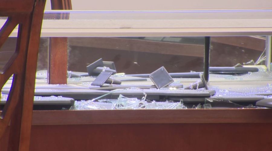 A group of smash-and-grab robbers ransacked a Pasadena store and escaped with over half a million dollars worth of jewelry on August 29, 2023. (KTLA)