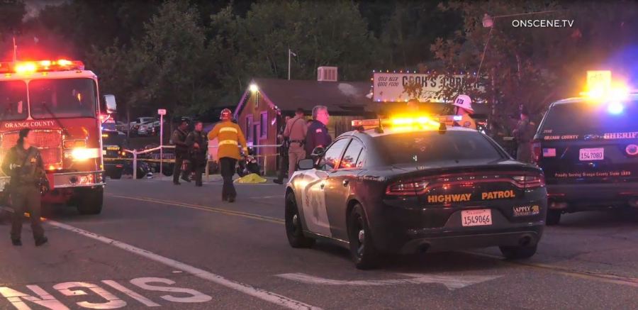 Authorities responded after several people were shot at Cook's Corner, a biker bar in Trabuco Canyon on August 23, 2023. (OnScene.TV)