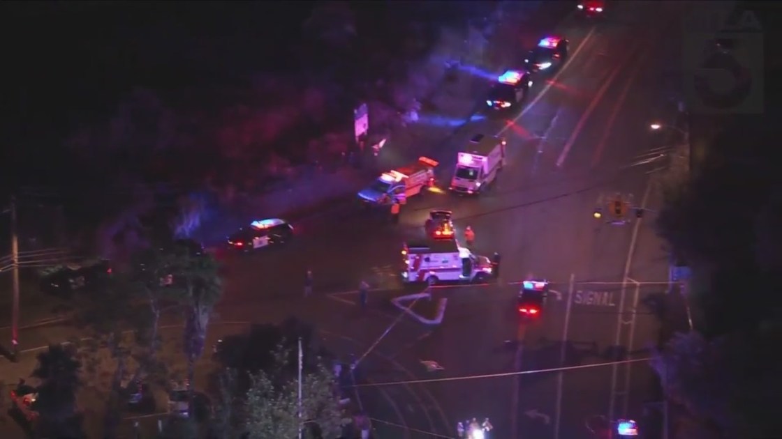 Authorities responded after several people were shot at Cook's Corner, a biker bar in Trabuco Canyon on August 23, 2023. (KTLA)