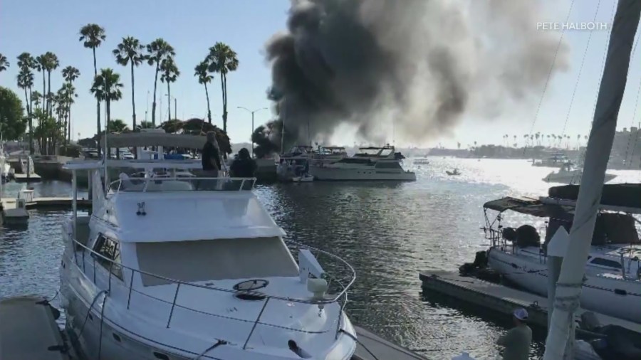 Two people were killed and three others critically injured after a boat fire erupted in Long Beach on August 5, 2023. (Peter Halboth)