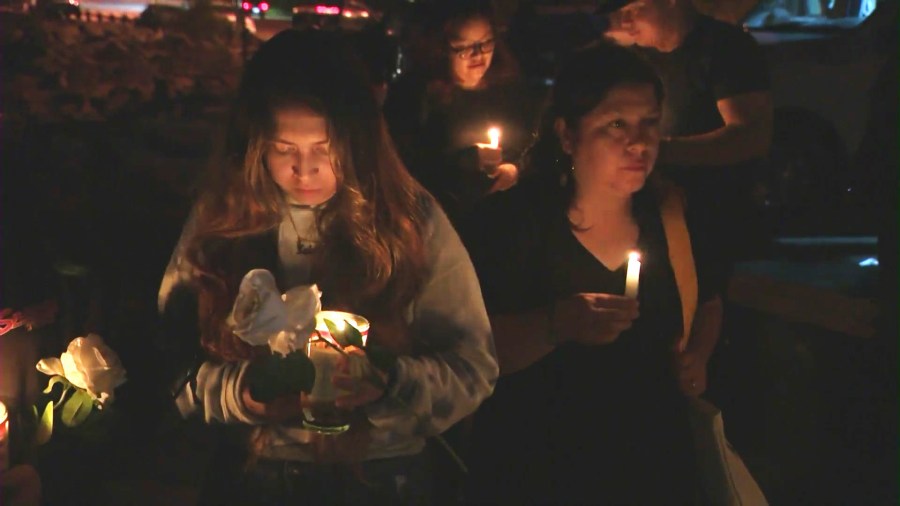 Loved ones gathered for a vigil to honor Emmanuel Baltazar Silva at Las Tunas Beach on August 31, 2023. (KTLA)