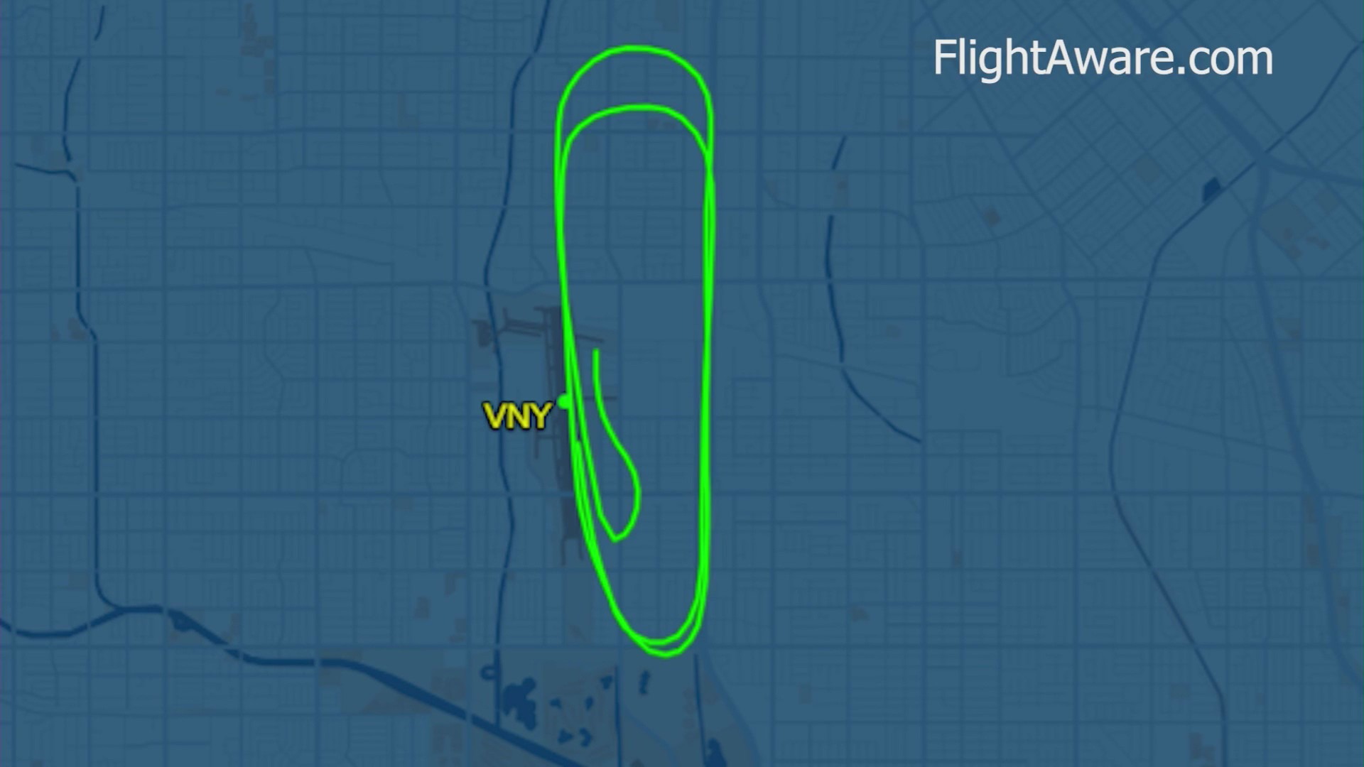 The plane's exact path on FlightAware as it circled Van Nuys Airport twice before crashing the third time around on August 2, 2023.