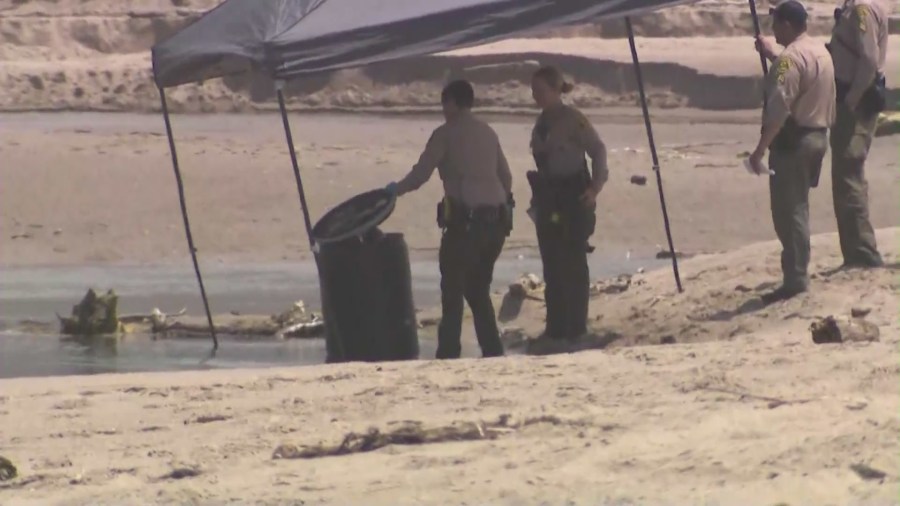 Lifeguards discovered a body inside a barrel in Malibu Lagoon. July 31, 2023. (KTLA)