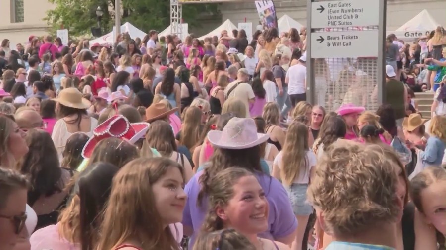 Swifties in line for a performance during Taylor Swift's "The Eras Tour." (KTLA)