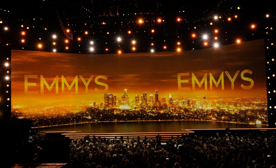 FILE - A view of the stage at the Primetime Emmy Awards in Los Angeles, is seen Sept. 22, 2019. (Photo by Chris Pizzello/Invision/AP, File)