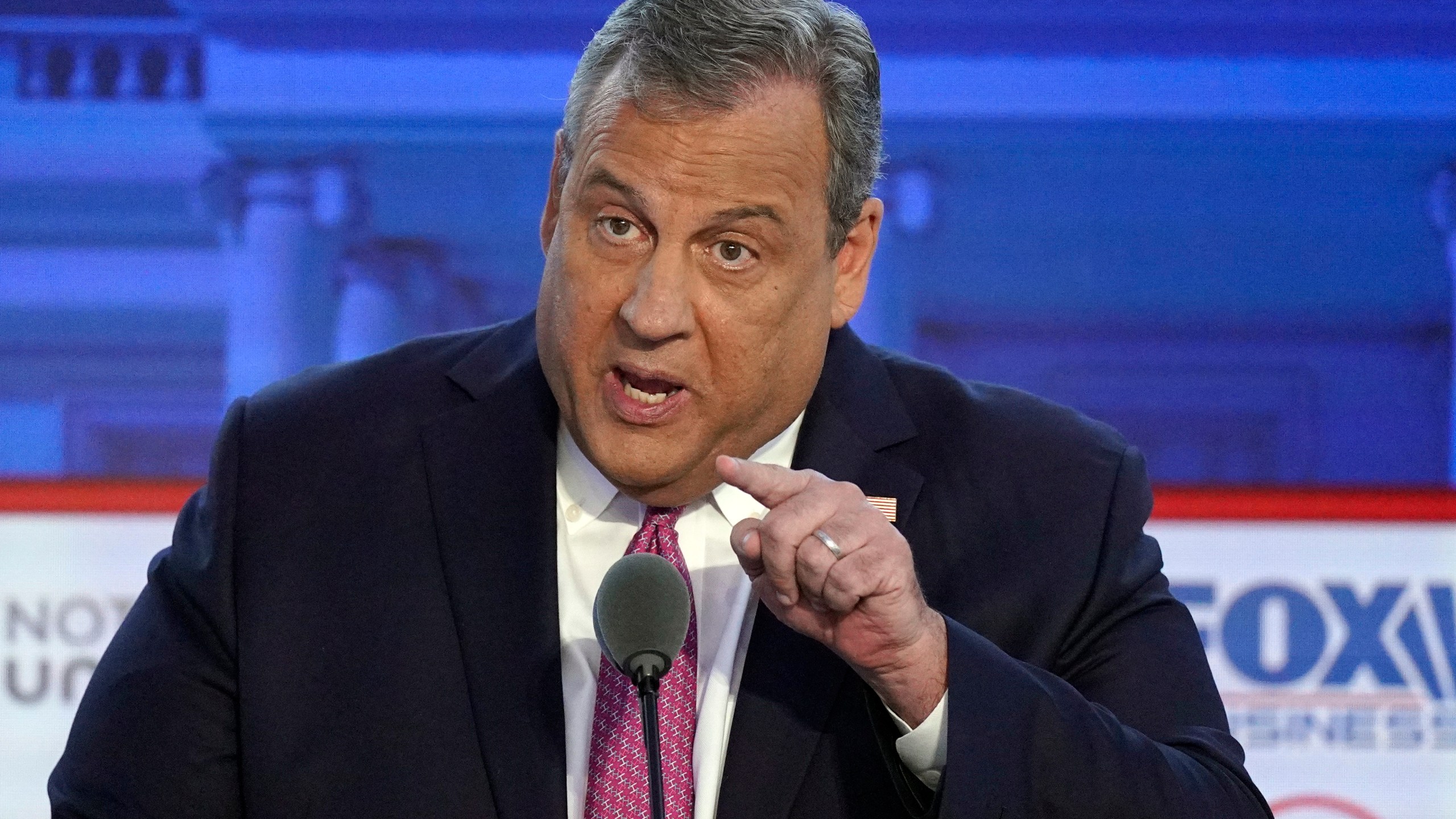 Former New Jersey Gov. Chris Christie speaks during a Republican presidential primary debate hosted by FOX Business Network and Univision, Wednesday, Sept. 27, 2023, at the Ronald Reagan Presidential Library in Simi Valley, Calif. (AP Photo/Mark J. Terrill)