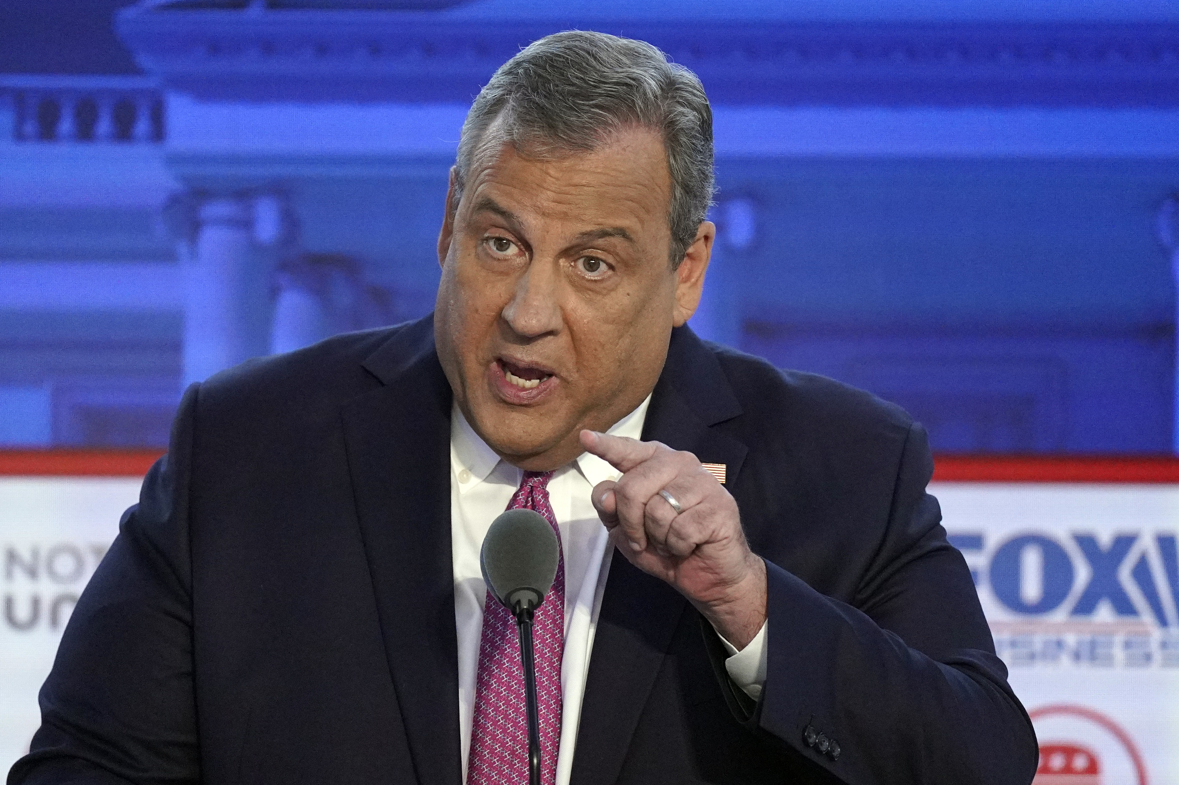 Former New Jersey Gov. Chris Christie speaks during a Republican presidential primary debate hosted by FOX Business Network and Univision, Wednesday, Sept. 27, 2023, at the Ronald Reagan Presidential Library in Simi Valley, Calif. (AP Photo/Mark J. Terrill)