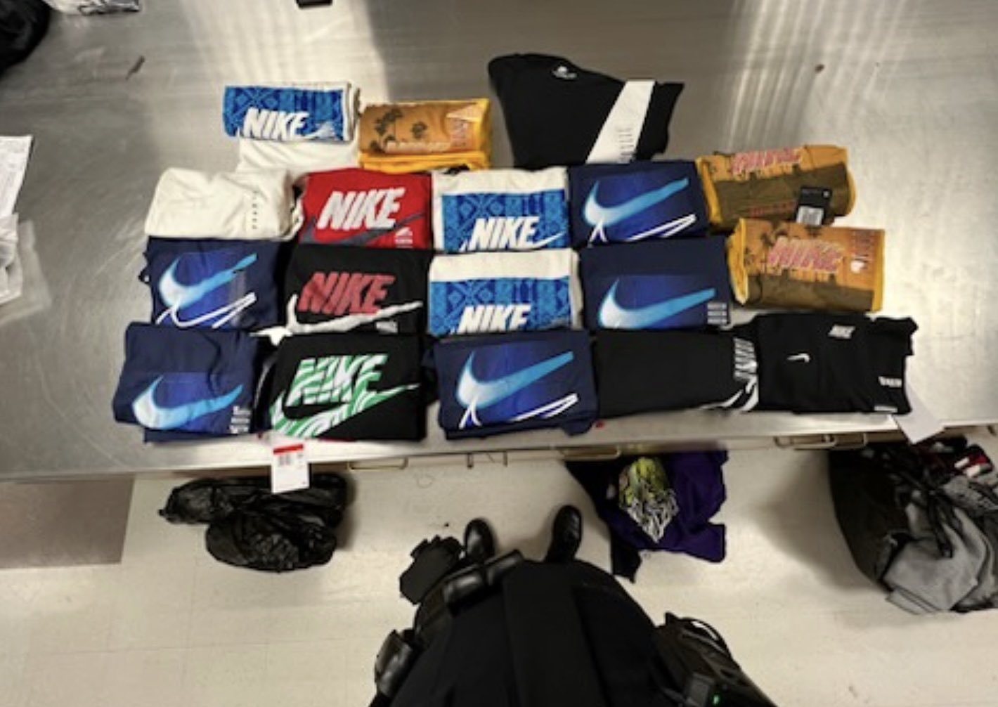 Photos shared by the Rampart division of the Los Angeles Police Department shows the thousands of dollars worth of merchandise stolen from a shoe store in Westlake on Sept. 1, 2023. (LAPD)