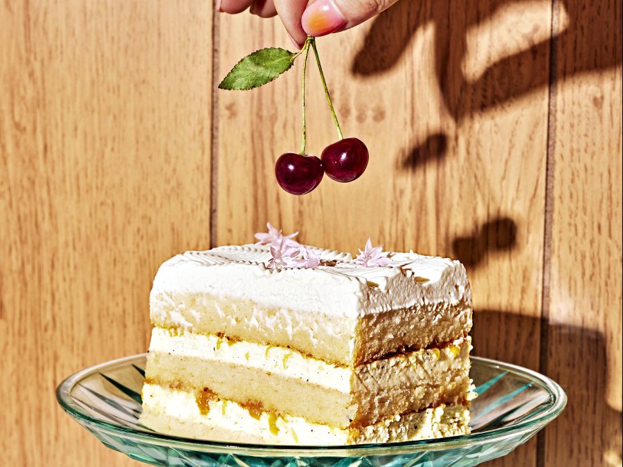 A slice of a Hannah Ziskin 'slab' cake is shown in this image for Food & Wine. (Food & Wine)